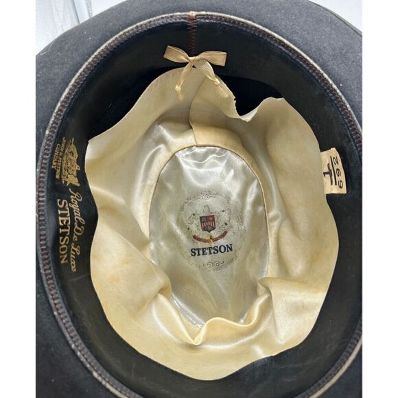 Vintage‎ 1950s John B. Stetson Royal De Luxe Black Fedora Hat  Size 7-1/4 - Picture 5 of 8
